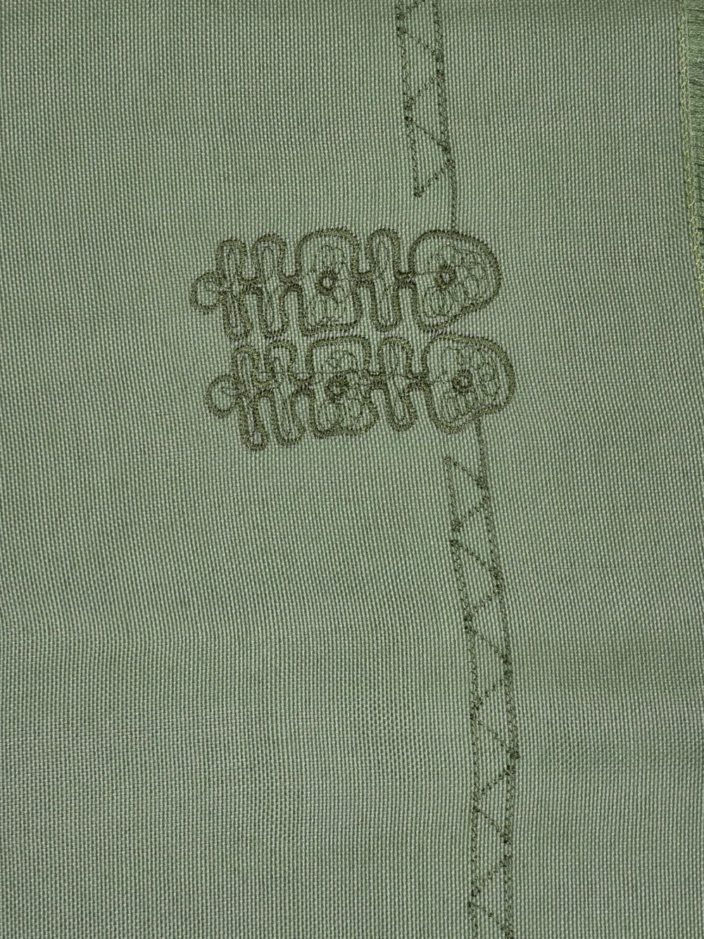 Vintage Handmade Green Linen Tablerunner Embroidered Asian Figures Weaving